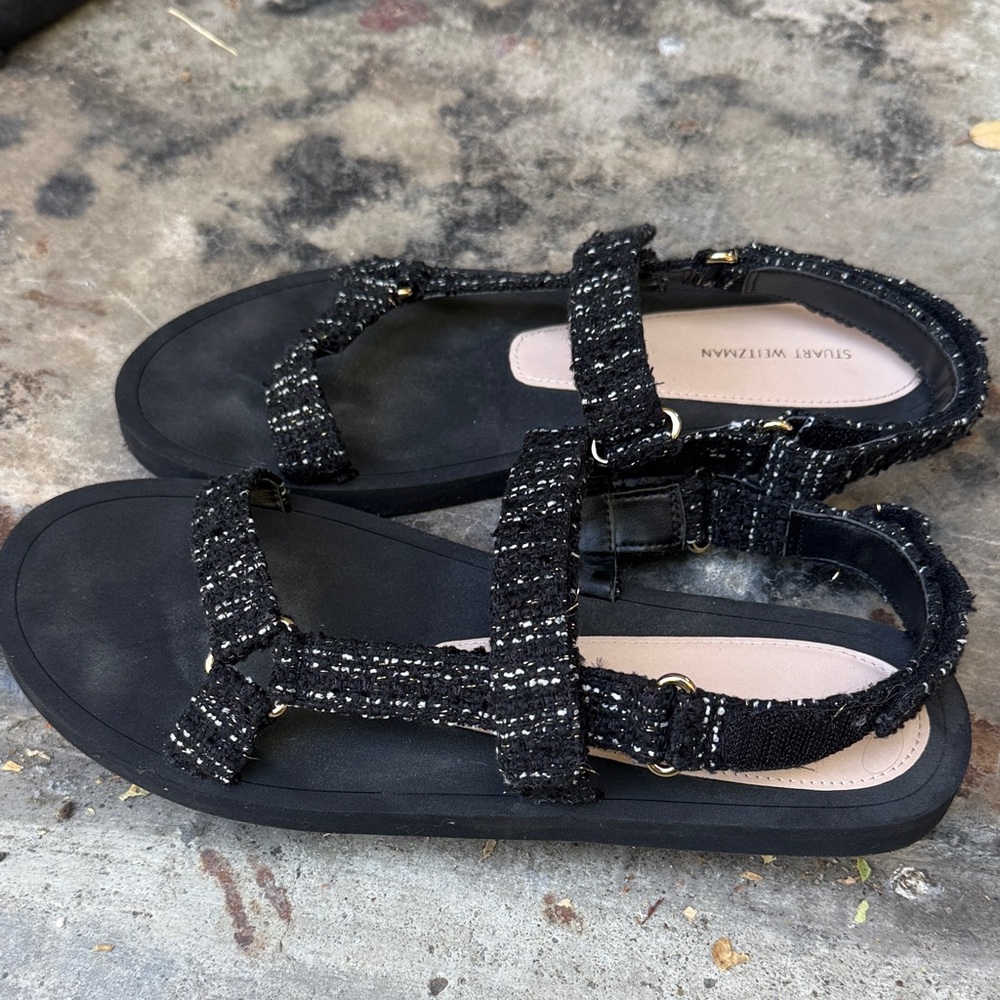 Stuart Weitzman Vail Sport Sandals, Black Tweed Strap Sandals